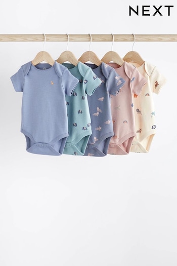 Teal Blue Baby Short Sleeve Bodysuit 5 Pack (N44799) | £17 - £19