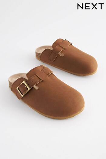 Tan Brown Leather Slip-On Clog Mules (N44820) | £20 - £27