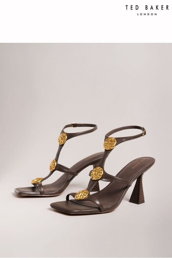 Ted Baker Tayalin Gold Coin Heeled Brown Sandals (N44831) | £125
