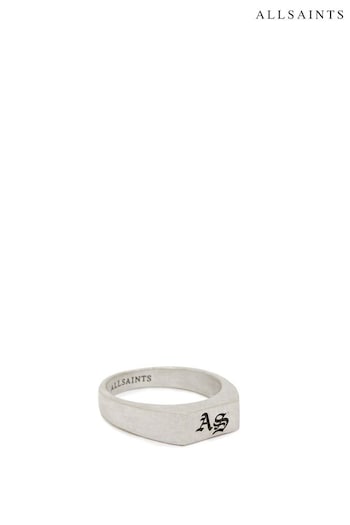 AllSaints Silver Tone Signature Signet Ring (N44882) | £69
