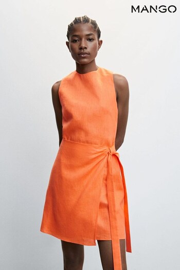 Mango Orange Linen Sarong Dress Waisted (N44894) | £50