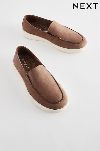 Taupe Brown Contrast Sole Leather Loafers (N44901) | £26 - £33