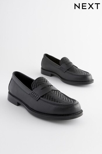 Black Weave Detail Loafers (N44917) | £39