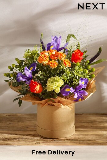 Bright Fresh Flower Bouquet in Hatbox (N44926) | £35