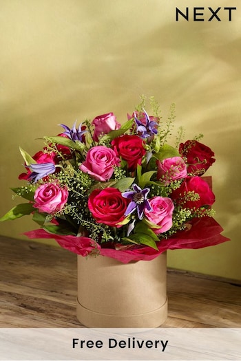 Multi Rose Fresh Flower Bouquet in Hatbox (N44927) | £35