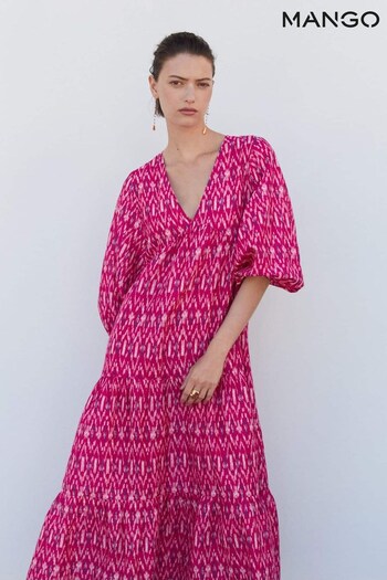 Mango Pink Printed Dress With Balloon Sleeves (N44966) | £25