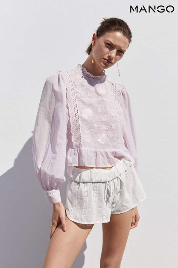 Mango Pink Embroidered Puff-sleeve Blouse (N44969) | £50