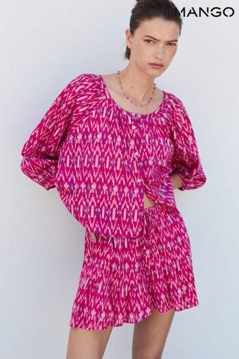 Mango Pink Printed Puff Sleeve Blouse (N44978) | £30