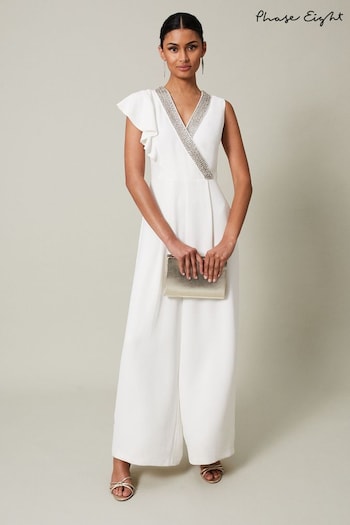 Phase Eight Alexis White Beaded White Jumpsuit (N45062) | £289