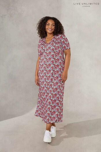 Live Unlimited Curve Red Multi Ditsy Empire Seam Side Split Wrap Maxi Dress (N45094) | £55