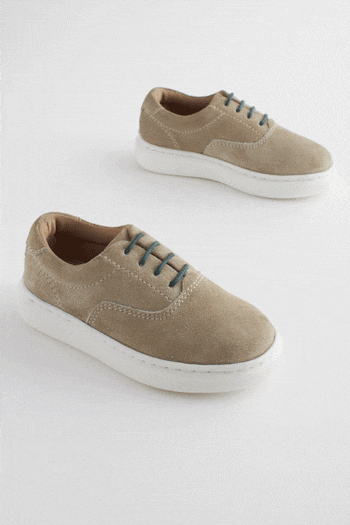 Neutral Stone Leather Lace-Up Shoes (N45108) | £24 - £28