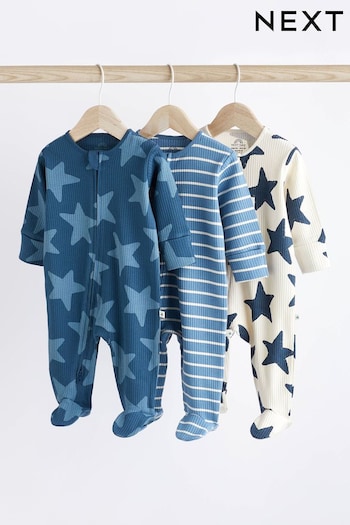 Navy Blue Star Baby Zip Sleepsuits 3 Pack (0mths-3yrs) (N45112) | £16 - £18