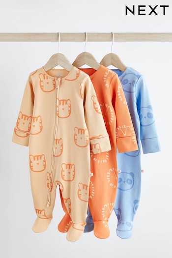 Orange Tiger Baby Zip Sleepsuits 3 Pack (0mths-2yrs) (N45117) | £17 - £19