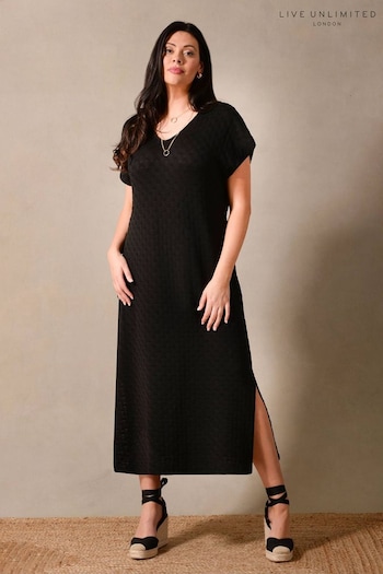 Live Unlimited Textured Crochet Black Midi Dress (N45184) | £69