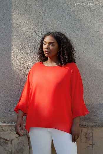 Live Unlimited Curve - Red Flute Sleeve Overlay Top (N45188) | £39