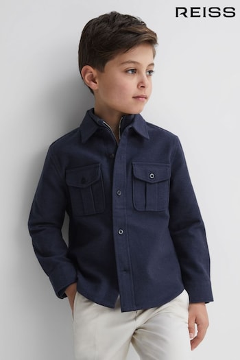 Reiss Eclipse Blue Thomas Junior Brushed Cotton Patch Pocket Overshirt (N45200) | £38