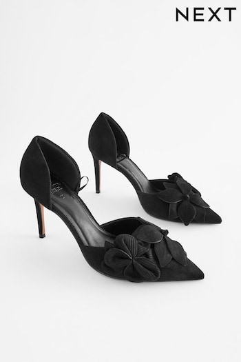 Black Signature Leather Corsage Point Toe Heeled Shoes (N45203) | £82