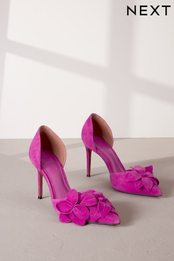 Pink Signature Leather Corsage Point Toe Heeled Shoes (N45204) | £82