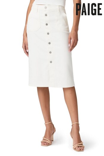 Paige Meadow White Midi Denim Skirt with Utility Patch Pockets (N45206) | £230