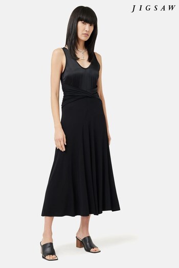 Jigsaw Jersey Silk Front Twist Black Dress (N45238) | £155
