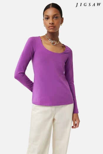 Jigsaw Purple Double Front Ballet Neck T-Shirt (N45239) | £39