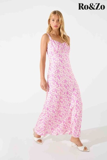 Ro&Zo Pink Floral Satin Midi Dress (N45254) | £139