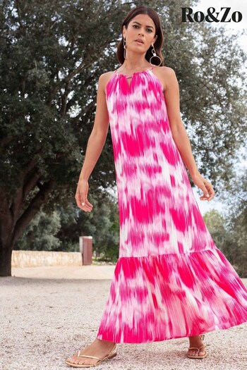 Ro&Zo Pink Tie Dye Texture Tie Waist Midi Dress (N45263) | £109