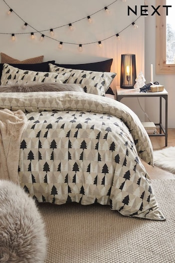 Monochrome Reversible Mono Christmas Trees Cotton Rich Duvet Cover and Pillowcase Set (N45270) | £20 - £50