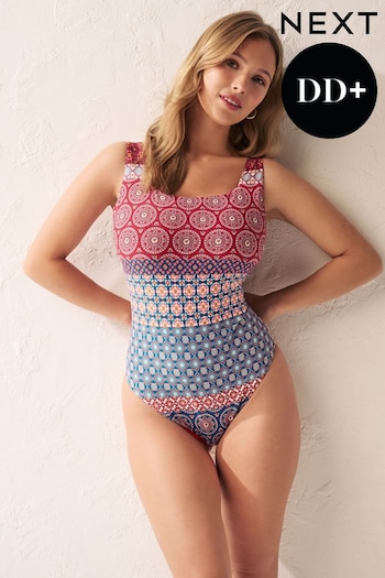 Red/Blue Woodblock Tummy Control DD+ Square Neck Swimsuit (N45333) | £45