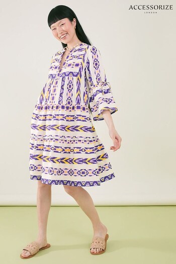 Accessorize Yellow Printed Jacquard Flute Sleeve Dress (N45466) | £45