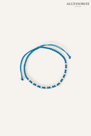 Accessorize Blue Sterling Silver Ball Threaded Friendship Bracelet (N45492) | £18
