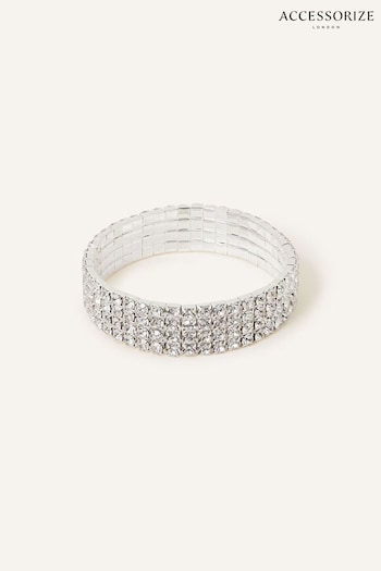 Accessorize Silver Tone Wide Crystal Cupchain Stretch Bracelet (N45494) | £14