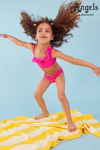 Angels By Accessorize Kids Pink Asymmetrical Ruffle Bikini Set with Recycled Polyester (N45497) | £15 - £16