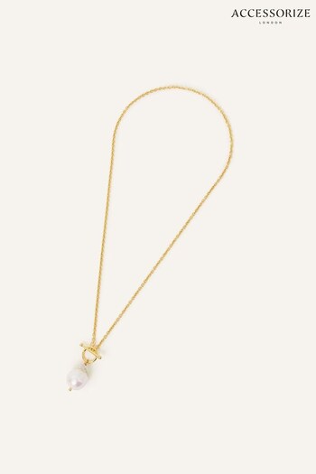 Accessorize Cream 14ct Gold-Plated Baroque Pearl Rope Chain Necklace (N45499) | £28