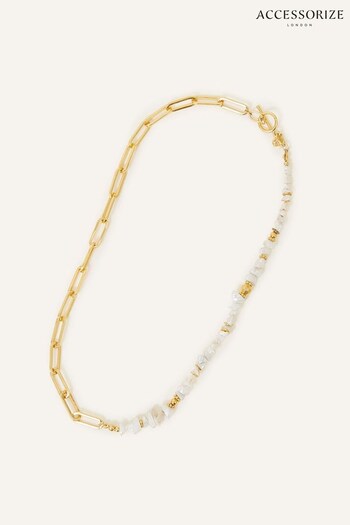 Accessorize Gold Tone 14ct Keshi Pearl Necklace (N45500) | £34