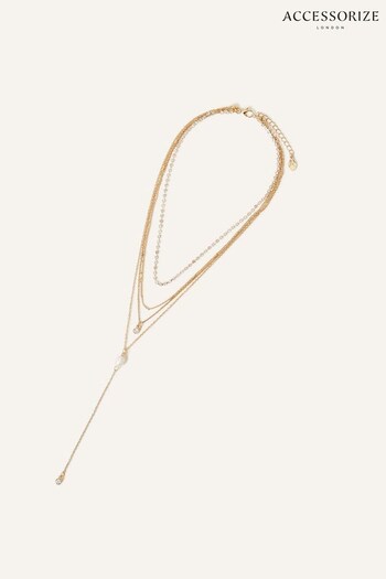 Accessorize Cream Layered Pearl Y Chain Necklace (N45507) | £14