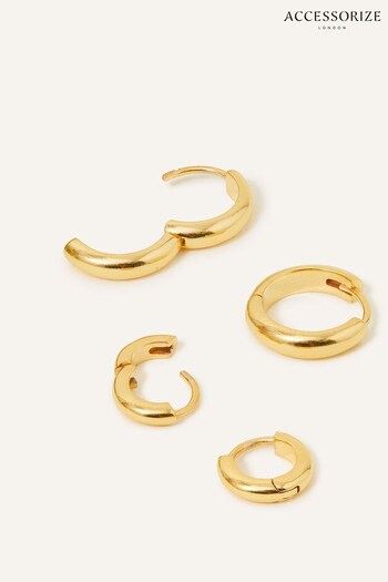 Accessorize Gold Tone 14ct Huggie Hoops Earrings Set of 2 (N45519) | £20