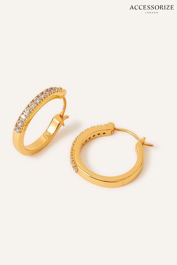 Accessorize Gold Tone 14ct Sparkle Medium Hoop Earrings (N45524) | £20