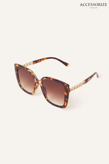 Accessorize Chain Detail Oversized Square Brown Sunglasses (N45536) | £17