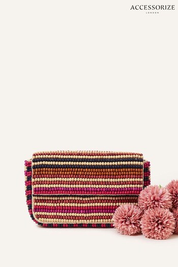 Accessorize Pink Hand-Embellished Wooden Bead Stripe Clutch Bag (N45555) | £45