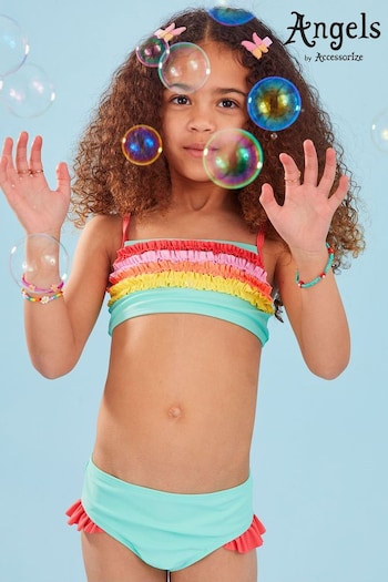 Angels By Accessorize Kids Green Ruffle Bikini Set with Recycled Polyester (N45570) | £16 - £17