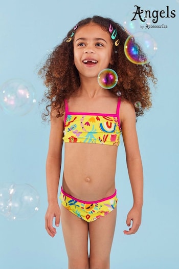 Angels By Accessorize Kids Yellow Sunshine Print Bikini Set with Recycled Polyester (N45572) | £14 - £15