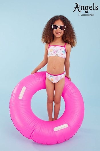 Angels By Accessorize Kids Pink Shell and Fish Print Bikini Set with Recycled Polyester (N45573) | £15 - £16