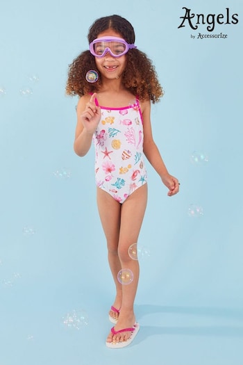 Angels By Accessorize Kids Pink Shell and Fish Print Swimsuit (N45574) | £15 - £16