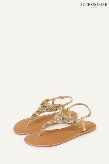 Accessorize Gold Bead and Sequin Embellished Toe Post Sandals Running (N45577) | £37