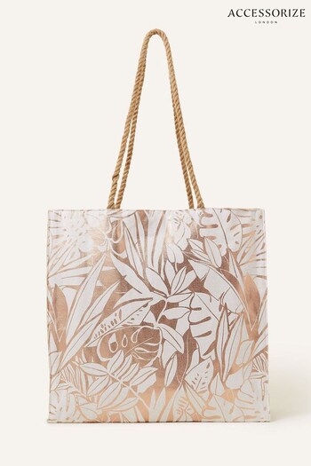 Accessorize Natural Printed Canvas Beach Bag (N45629) | £22
