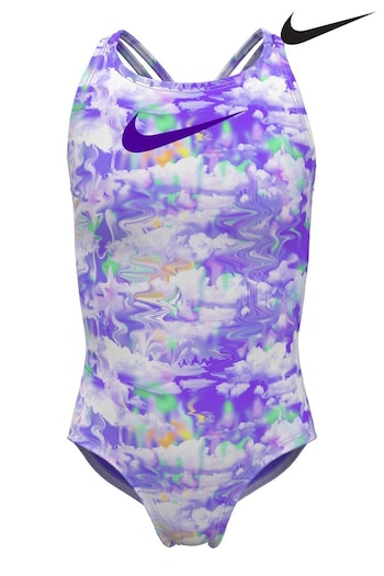Nike Purple Nike Swim Cloud Print Spiderback Swimsuit (N45864) | £27