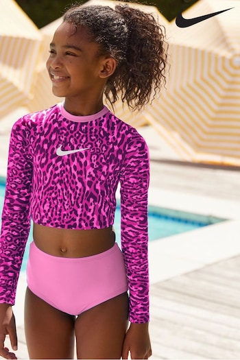Nike Pink Pimento Nike Swim  Animal Print Long Sleeve Bikini Set (N45910) | £27