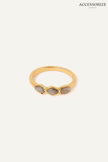 Accessorize Blue 14ct Gold-Plated Labradorite Nugget Ring (N45924) | £20