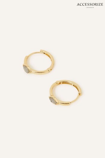 Accessorize Blue 14ct Gold-Plated Front Facing Labradorite Huggie Hoops Earrings (N45934) | £18